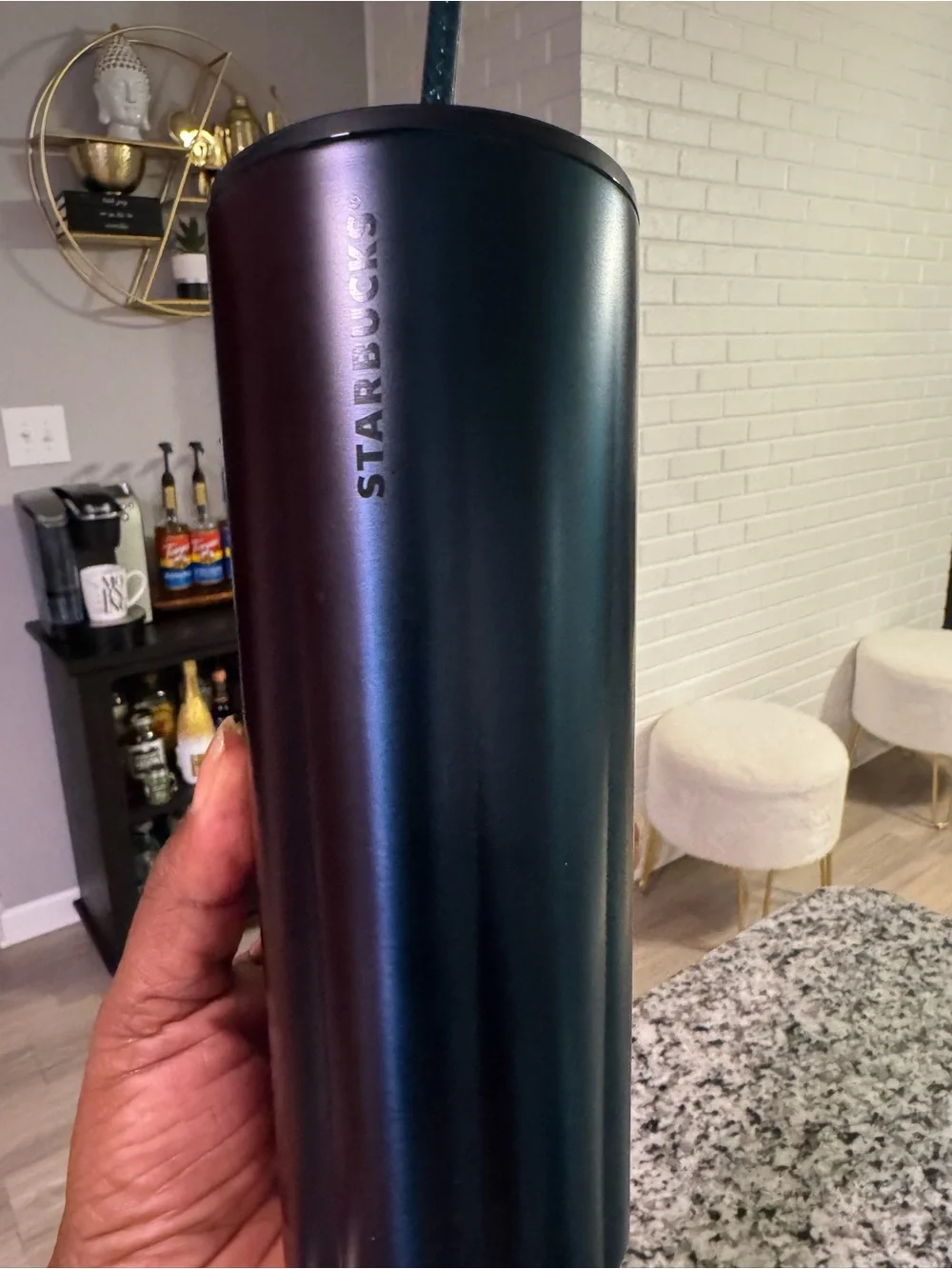 Starbucks Iridescent Teal-Blue Stainless Tumbler with Straw